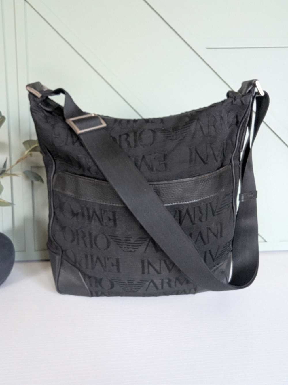 Emporio Armani Black Logo Jacquard Crossbody Messenger Bag